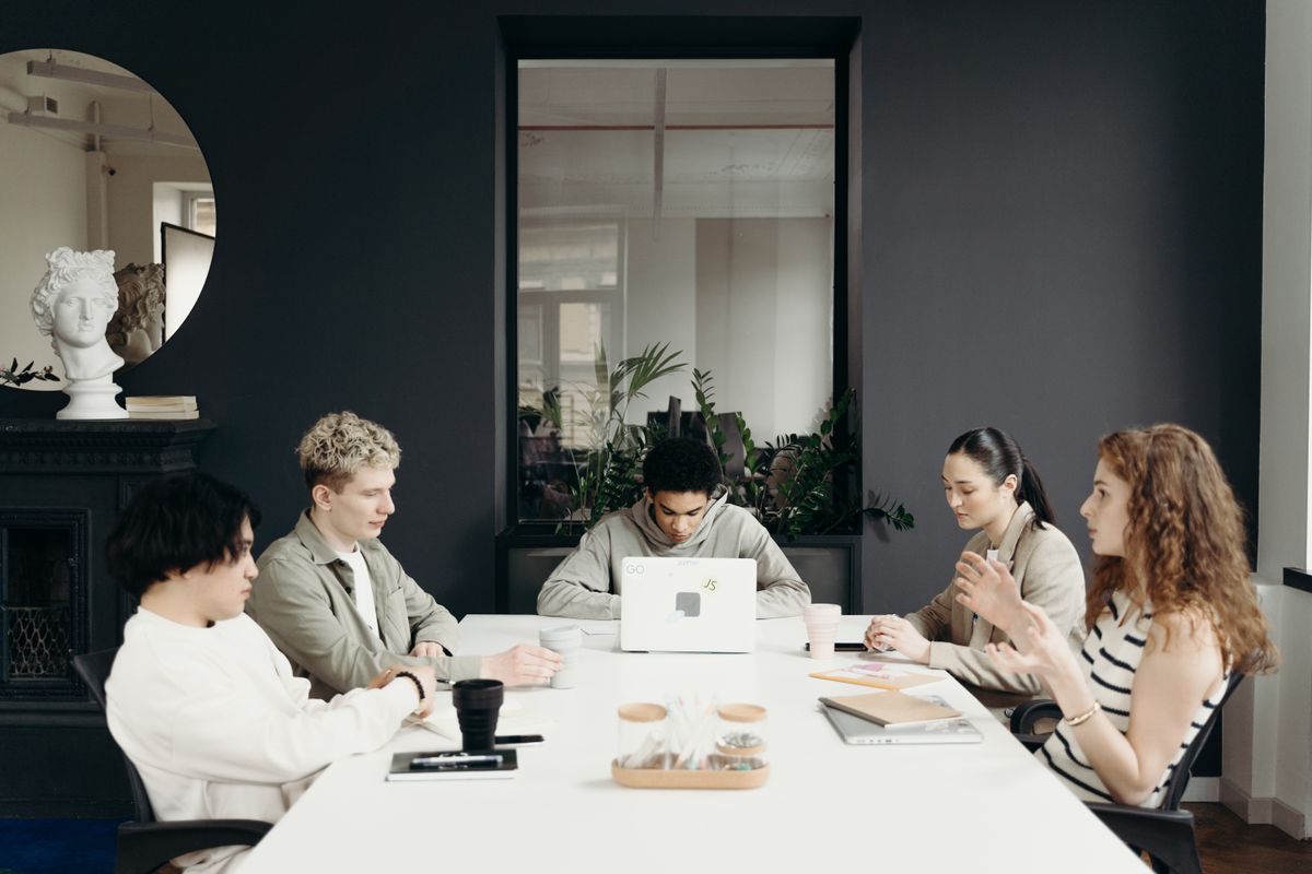 Colleagues working through a document together